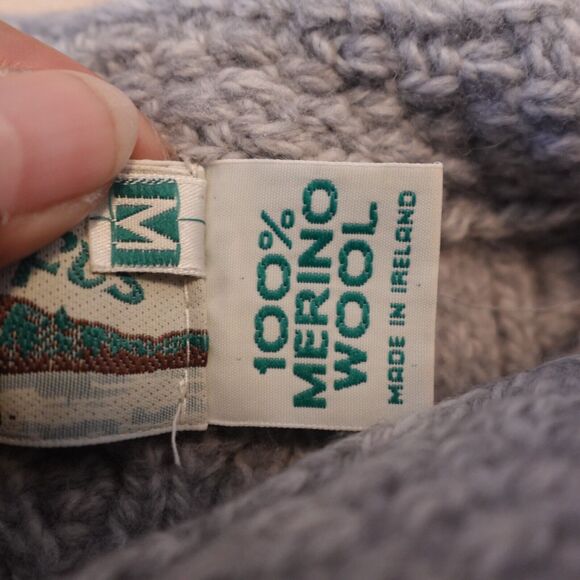 Aran Crafts Women M Sweater Cable Knit Merino Wool Pullover Gray Chunky Marled - Picture 9 of 12